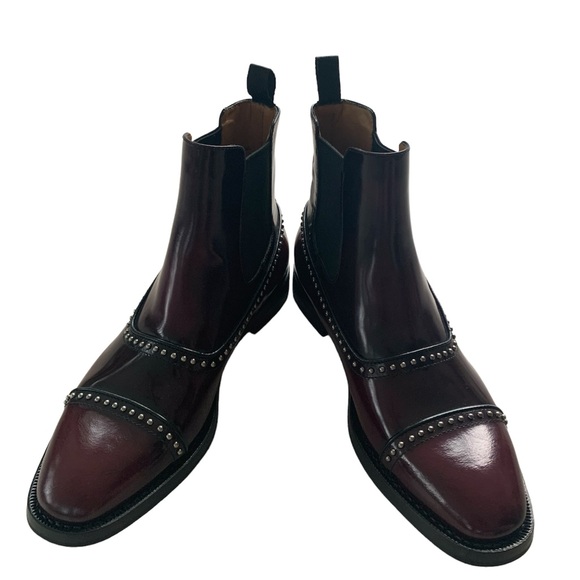 ❤️🍀❤️ CHURCH’S Anjelica Polished Fumè Chelsea Boot Stud burgundy size  6 US - Picture 6 of 13